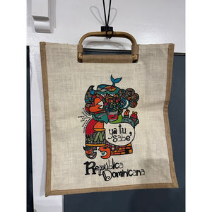 Unisex Jute Tote Bag Tan/Green "Republica Dominicana" Size One Size